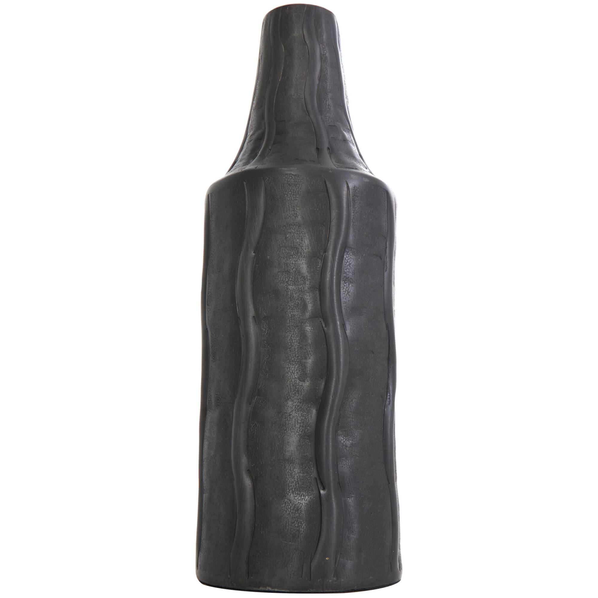 14" Black Metal Snakeskin Inspired Vase with Dimensional Wavy Accents